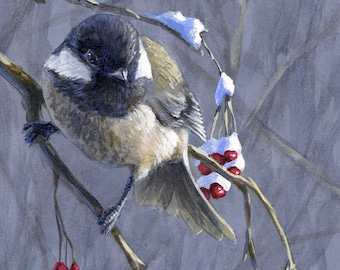 Winter Chickadee Bird Greeting Cards - Christmas Cards and Holiday Greetings With Black Capped Chickadee