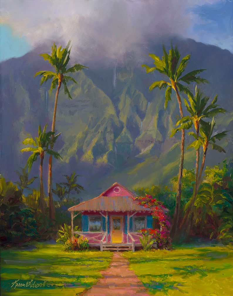 Framed Hawaii Art Print Kauai Landscape Painting With Hanalei Etsy