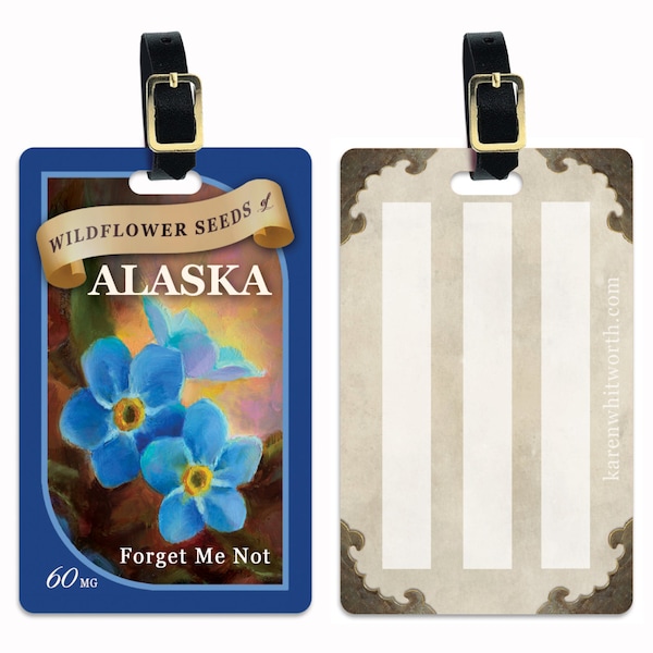 Forget Me Not Alaska State Flower Luggage Tag - Travel Accessory Gift Idea - Cruise Passenger Gifts - Alaskan Traveler Stocking Stuffer