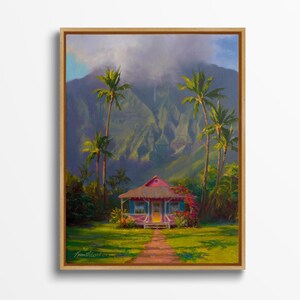 Hawaii Art Painting, Tropical Wall Art Canvas, Kauai Art Large Landscape Painting, Hanalei Kauai Painting, Big Hawaii Canvas, Hawaii Decor Lt Wood Float Frame