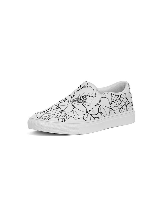 White Hibiscus Tropical Floral Hawaiian Print Men's Slip On Sneakers