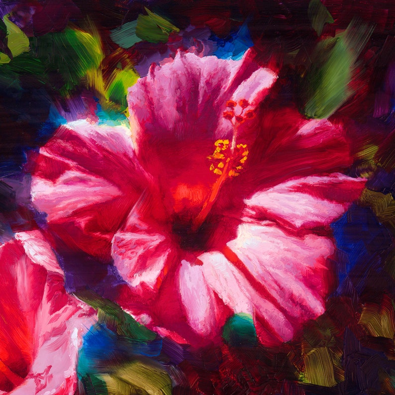 Tropical Flower Wall Art Print of Pink Hawaiian Hibiscus Etsy