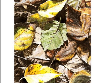 Autumn Leaf Wall Art Print in Neutral Colors & Warm Golden Fall Leaves  -  An Alaskan Autumn Painting