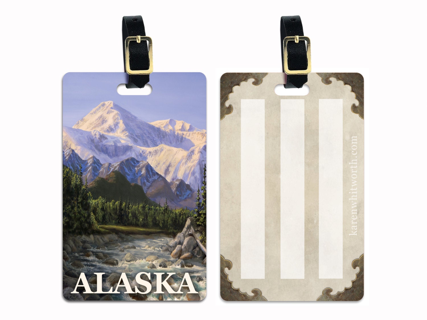 Alaska Luggage Tags With Mountain and River Perfect Stocking Etsy