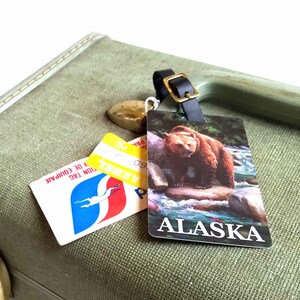 Brown Bear Alaska Luggage Tag, Alaska Cruise, Alaskan Souvenir Alaska Travel Gift Ideas, Grizzly Bear Luggage Tag with Leather Buckle image 4