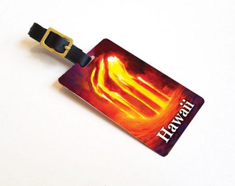 Hawaii Luggage Tag - Travel Vacation Gift Idea - Volcanic Lava Painting print - Hawaiian Cruise Traveler Accessory Gifts Tags