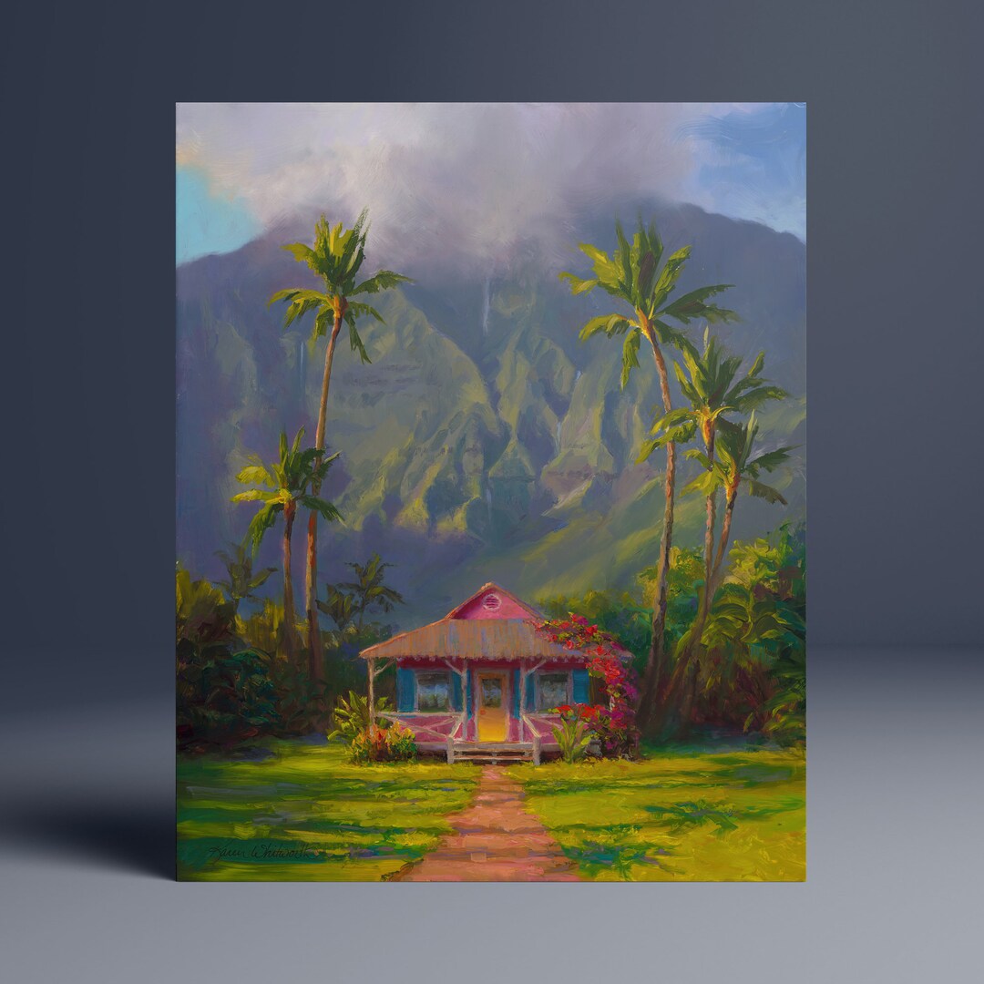 Hawaii Art Print of Kauai Landscape Painting With Hanalei Etsy