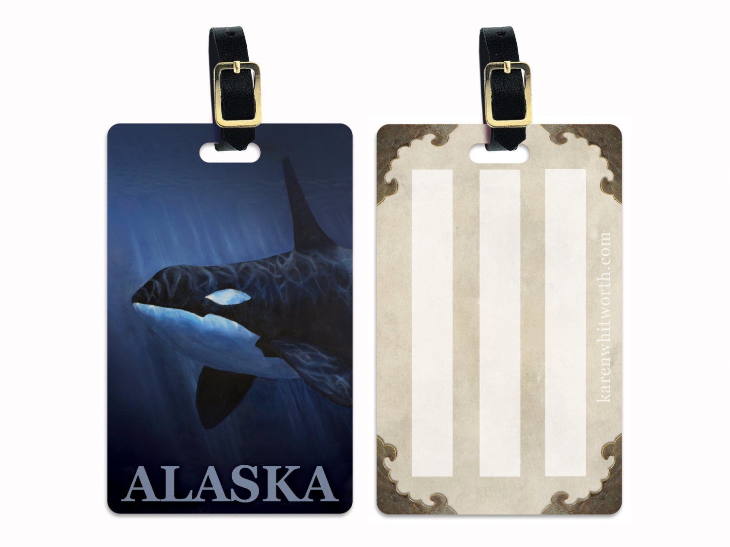 Sea Life Dolphin Leather Luggage Tag in Boho Style with Name Plate Bag Tag Gift for Men Women Ocean Beach Lover 