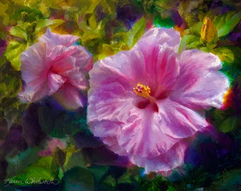 Hibiscus Flower Wall Art Print - Tropical Floral Painting of Beautiful Pink Hawaii Flower