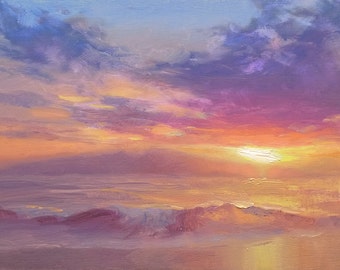 Hawaii Beach Sunset/Sunrise Art Print - Maui Beach Home Decor Wall Art - 5x7 Print - Coastal Beach House Painting