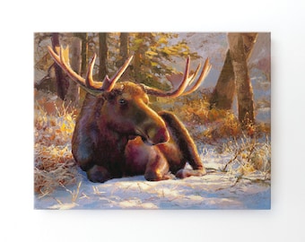 Large Bull Moose Painting Canvas - Alaska Wildlife Art Print - Winter Animal Painting, Alaskan Moose Artwork Big Canvas Huge Framed Painting