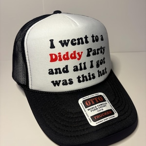 Diddy Party Custom Trucker Hat with parody design, Adjustable Snapback Closure, and Ideal for Any Occasion