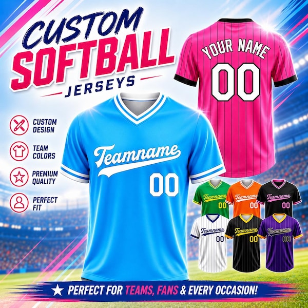Maillot de softball personnalisé, nom et numéro de maillot de softball personnalisés, maillot d'équipe personnalisé, tenue pour le jour du match, cadeau pour joueur de softball, uniforme d'équipe