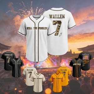 May include: A collection of baseball jerseys and t-shirts in white, black, and yellow. The jerseys display "WALLEN" and the number "7", plus the text "STILL THE PROBLEM". The t-shirts also feature "WALLEN" and the number "7".