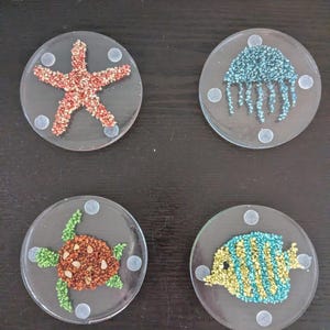 Set of 4 Sea Animal Themed Resin Coasters - Beach House Decor, Coastal Home, Unique Gift