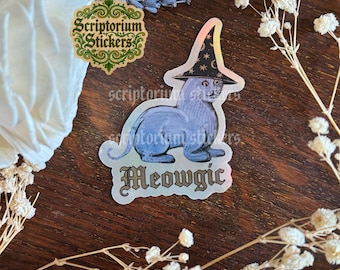 Meowgic Medieval Cat Sticker | Meme Sticker, Medieval Marginalia Sticker, Medievalcore, TTRPG Journal Sticker, Wizard Sticker