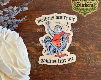 Goblins Fear Me Medieval Sticker | Medieval Art Sticker, Weird Medieval Art, Funny Sticker, Medieval Marginalia, Medievalcore, Knightcore