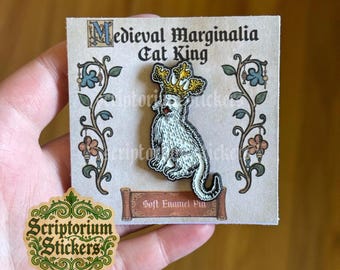 Medieval Cat Soft Enamel Pin | Medieval Marginalia, Medieval Cat King, Weird Medieval Guy, Medieval Pin, Medieval Lapel Pin
