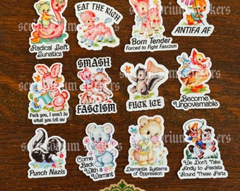 12pc Anti Fascism Cute Mini Sticker Pack | Kitsch Stickers, Journaling Stickers, Anti Fascism Stickers, Abolish ICE Sticker