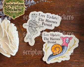 The Horrors Persist Medieval Sticker | Medieval Knight, Medieval Marginalia Sticker, Sarcastic Medieval Sticker, Medieval Snail