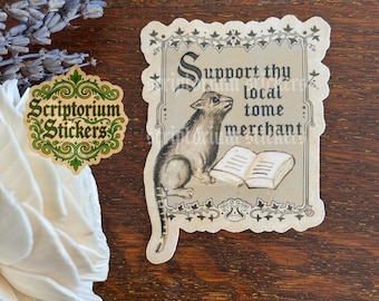 Support Your Local Tome Merchant Medieval Sticker | Medieval Cat, Medieval Marginalia, Medievalcore, Bookish Sticker