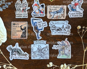 10pc Medieval Knights MINI Sticker Pack | Journaling Stickers, Silly Medieval Knights, Medievalcore, Medieval Marginalia