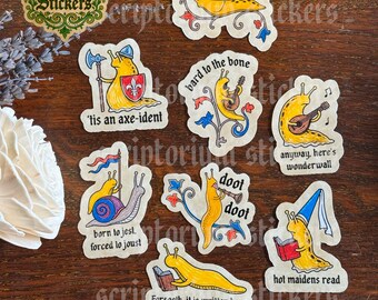 8pc Medieval Sticker Pack | Journaling Stickers, Banana Slug Stickers, Medievalcore, Medieval Marginalia, Medieval Snail