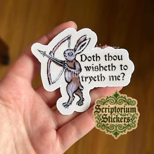 Medieval Bunny Meme Sticker | Try Me Sticker, Unique Gift, Medieval Art Sticker, Weird Medieval Art, Funny Sticker