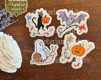 4pc Halloween Medieval Sticker Pack | Meme Sticker, Medieval Marginalia Sticker, Weird Medieval Guys, Spooky Stickers, Pumpkin Stickers