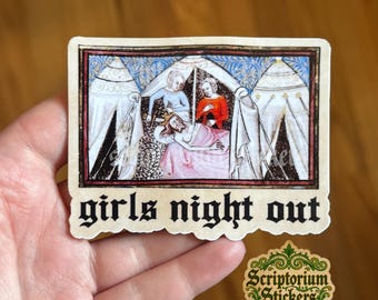 Girls Night Out Medieval Meme Sticker | Medieval Marginalia Sticker, Medieval Art Sticker, Feminist Sticker