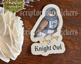 Knight Owl Medieval Sticker | Medieval Owl, Medieval Marginalia Sticker, Medieval Pun Sticker, Weird Medieval Beast, Owl Sticker