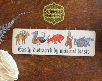 Easily Distracted By Medieval Beasts Bumper Sticker | Funny Bumper Sticker, Medieval Marginalia, Medieval Sticker