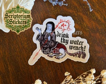 Drink Thy Water Wench Medieval Humor Sticker | Wench Sticker, Meme Sticker, Drink More Water, Middle Ages Sticker, Water Bottle Sticker