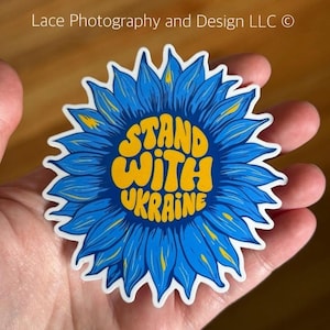 Stand with Ukraine Sunflower Sticker | Anti Trump, Anti Putin, Antiwar, Solidarity, Ukraine Flag, Peace for Ukraine