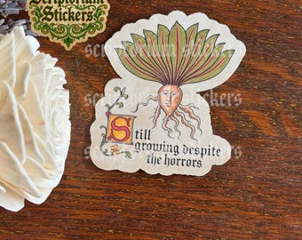 Still Growing Despite The Horrors Medieval Sticker | Medieval Marginalia Sticker, Medieval Beetroot, The Horrors Sticker