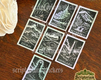 7pc Fantasy Stamp Sticker Pack | Medieval Sticker, Bookish Sticker, Hobbit Sticker, Fantasy Sticker, Bookish Sticker, Medieval Woodcut