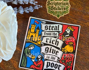 Steal From The Rich Give To The Poor Medieval Woodcut Sticker | Middle Ages Sticker, Medieval Art Sticker, Feminist, Human Rights Sticker