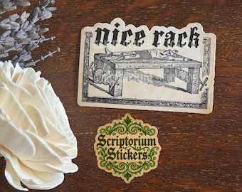Nice Rack Medieval Sticker | Medieval Torture Sticker, Meme Sticker, Medieval Marginalia, Medieval Art Sticker, Anxiety Sticker