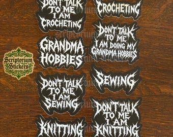 Grandma Hobbies Metal Stickers | Water Bottle Sticker, Metalcore Sticker, Meme Sticker, Metal Font Sticker, Knitting Sticker, Sewing Sticker