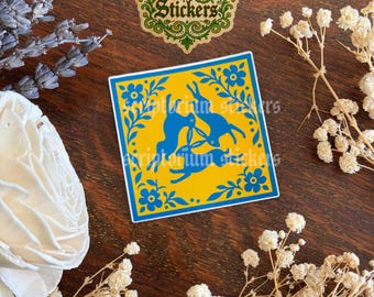 Three Hares Medieval Tile Sticker | Medieval Art Sticker, Weird Medieval Art, Medieval Rabbit