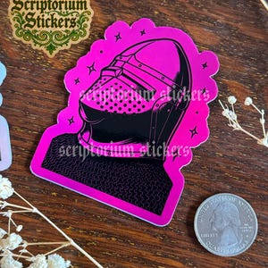Hounskull Bascinet Stickers | Medieval Stickers, Medieval Knight Sticker, Middle Ages Sticker, Medievalcore, Medieval Block Print Sticker Pink Background