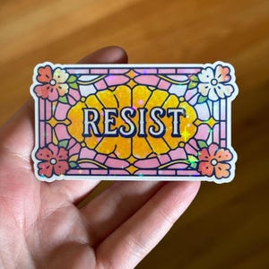 Resist Stained Glass Sticker | Anti Trump Stickers, Political Stickers, Anti Elon, Anti Fascism, Protest Sticker, Protest Art