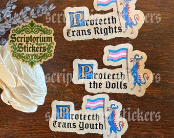 Trans Rights Medieval Stickers | Medieval Art Sticker, Protect Trans Youth, Human Rights Sticker, Medieval Marginalia, Protect The Dolls