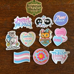10pc Trans Rights Mini Sticker Pack | Anti Trump Stickers, Protest Stickers, Anti Fascism Stickers, Journaling Stickers, Protect The Dolls