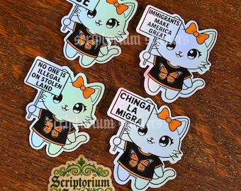 Abolish ICE Cat Sticker | Anti Fascism, Chinga la Migra, Immigrants Make America Great, No One Is Illegal On Stolen Land, Anime Cat