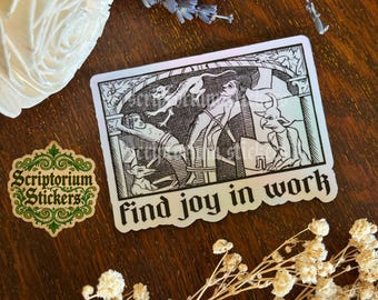 Medieval Torture Meme Sticker | Find Joy in Work, Meme Sticker, Unique Gift, Medieval Art Sticker, Medievalcore, Dark Humor Sticker