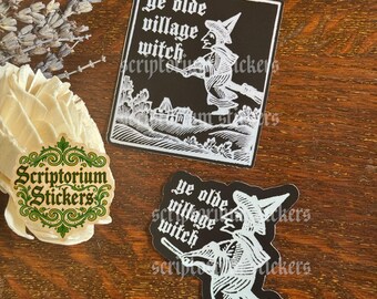 Village Witch Woodcut Witches Medieval Sticker | Witchy Sticker, Unique Gift, Medieval Art Sticker, Feminist, Medievalcore