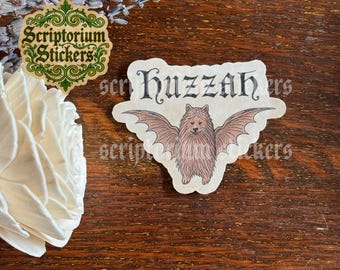 Huzzah Medieval Sticker | Medieval Bat, Medieval Marginalia Sticker, Sarcastic Medieval Sticker, Weird Medieval Beast, Bat Sticker