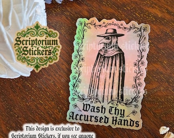 Wash Thy Accursed Hands Medieval Sticker | Plague Doctor Sticker, Middle Ages Sticker, Medieval Block Print Sticker