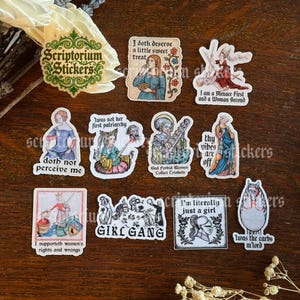 10pc Medieval MINI Sticker Pack | Journaling Stickers, Feminist Stickers, Medieval Wench Stickers, Medievalcore, Womens Rights Stickers